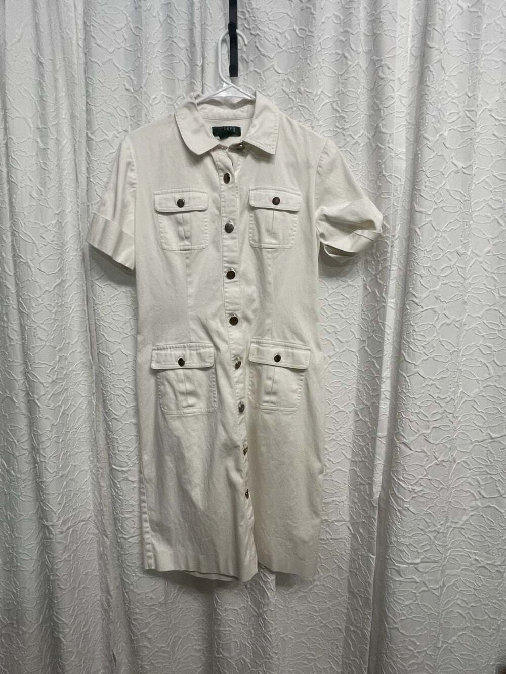Lauren Ralph Lauren Utility Denim Dress White Cotton Short Sleeve Midi